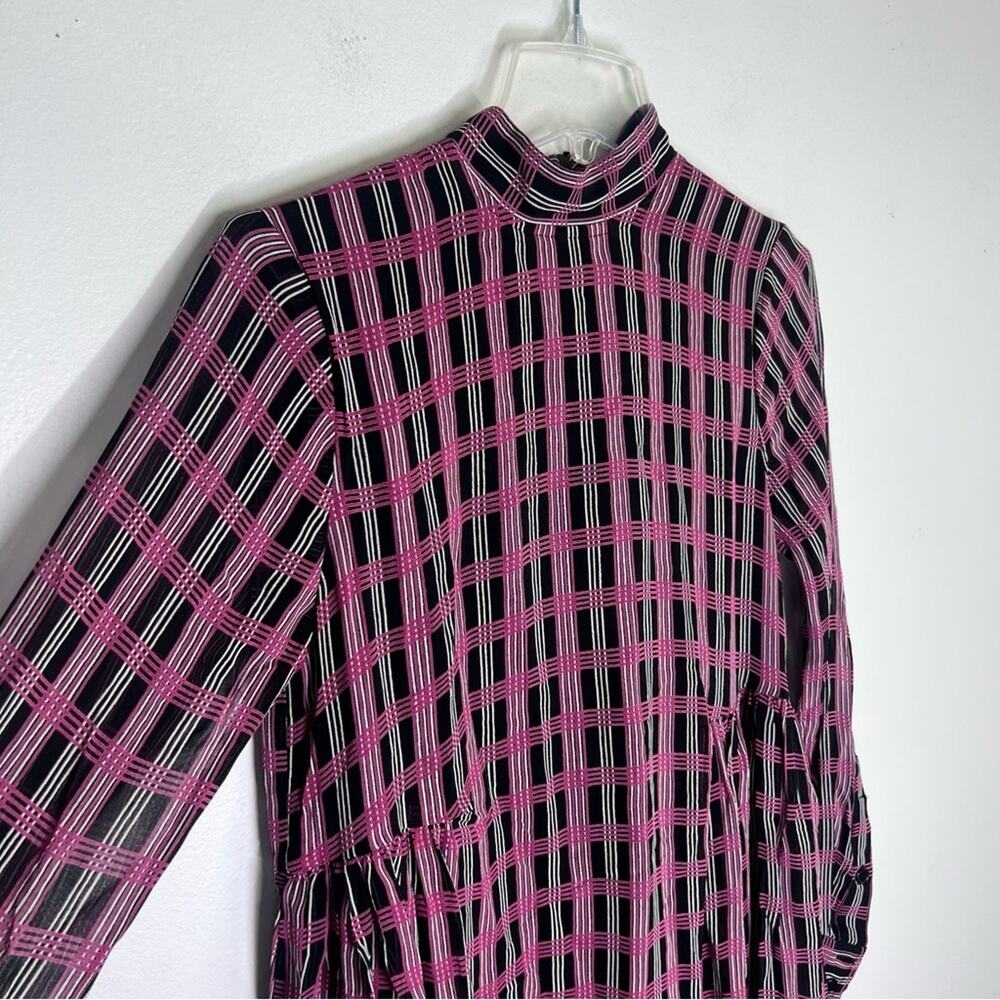 NEW Ganni Plaid Check Georgette Mock Neck Midi Dress Long Sleeves Sz 34/XS - Picture 5 of 9